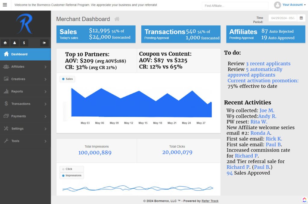 ReferTrack dashboard